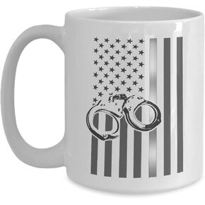 Thin Silver Line US Flag Correction Officer Mug - 11 oz Black Coffee, Tea Mug Prison Officer Cup
