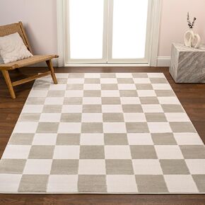 JONATHAN Y SND103A-5 Thea Modern Geometric Checkerboard High-Low Beige/Cream 5 ft. x 8 ft. Area Rug, Easy-Cleaning, Pet-Friendly for Bedroom, Living Room, Kitchen, Office, Non-Shedding