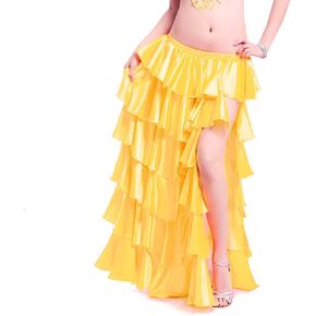 ROYAL SMEELA Women Maxi Satin Skirt Floor Length Layered Ruffle High Split Spectial Occasion Dance Skirts