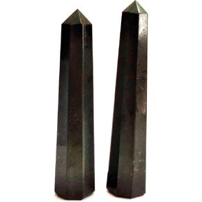 Jet Energized Black Tourmaline Obelisk Set of 2 Gemstone Jumbo 6 Facet Aura Rock Free 40 Pages Jet International Crystal Therapy Image is JUST A Reference.