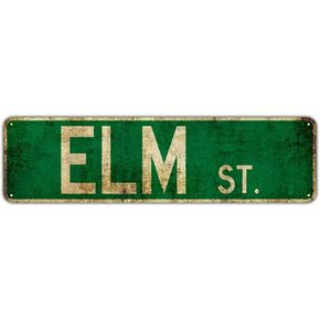 HOUVSSEN Metal Tin Sign Elm Street Road Sign Outdoor Signpost Rustic Retro Metal Decorative Wall Sign 4x16inch