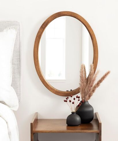 Kate and Laurel Hogan Farmhouse Oval Framed Wall Mirror, 18 x 24, Natural Rustic, Decorative Traditional Wood Mirror with Soft Curvature and Oval Shape in Saudi Arabia