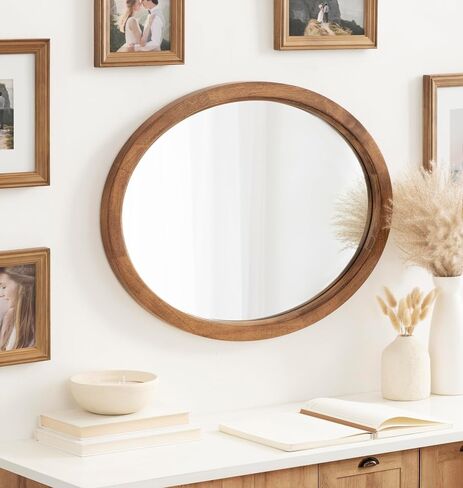 Kate and Laurel Hogan Farmhouse Oval Framed Wall Mirror, 18 x 24, Natural Rustic, Decorative Traditional Wood Mirror with Soft Curvature and Oval Shape in Saudi Arabia