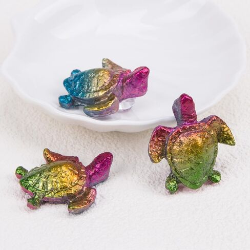 ZORZA قطعة واحدة من تمثال السلحفاة الكريستالية منحوتات البزموت الخام الطبيعي من حجر خام البزموت للشفاء عينة معدنية مزخرفة منحوتات حيوانات نحت السلاحف البحرية مجموعة تمثال قوس قزح in Kuwait