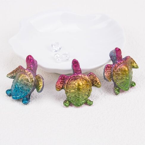 ZORZA قطعة واحدة من تمثال السلحفاة الكريستالية منحوتات البزموت الخام الطبيعي من حجر خام البزموت للشفاء عينة معدنية مزخرفة منحوتات حيوانات نحت السلاحف البحرية مجموعة تمثال قوس قزح in Kuwait