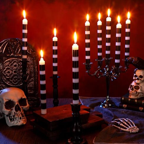 MTLEE 12 Pcs White and Black Striped Candles Halloween Sandworm Party Candles Decoration Realistic unscented Candles for Halloween Party Decoration in Saudi Arabia