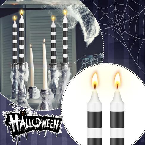 MTLEE 12 Pcs White and Black Striped Candles Halloween Sandworm Party Candles Decoration Realistic unscented Candles for Halloween Party Decoration in Saudi Arabia