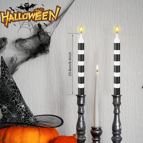 MTLEE 12 Pcs White and Black Striped Candles Halloween Sandworm Party Candles Decoration Realistic unscented Candles for Halloween Party Decoration in Saudi Arabia