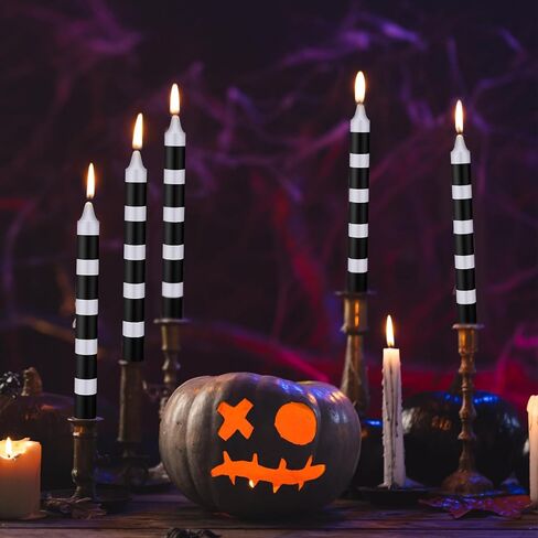 MTLEE 12 Pcs White and Black Striped Candles Halloween Sandworm Party Candles Decoration Realistic unscented Candles for Halloween Party Decoration in Saudi Arabia