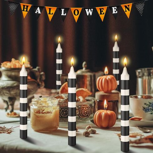 MTLEE 12 Pcs White and Black Striped Candles Halloween Sandworm Party Candles Decoration Realistic unscented Candles for Halloween Party Decoration in Saudi Arabia