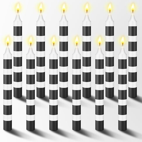 MTLEE 12 Pcs White and Black Striped Candles Halloween Sandworm Party Candles Decoration Realistic unscented Candles for Halloween Party Decoration in Saudi Arabia