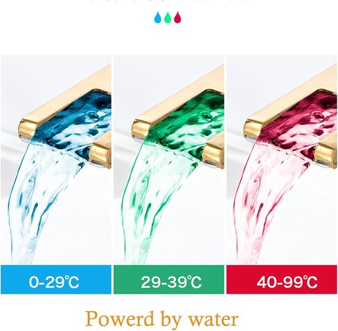 Waterfall Bathroom Faucet Black&Gold Led Light 3 Colors Changing Spout Single Handle Lavatory Vanity Sink Faucet One Hole Matching Pop Up Drain with Overflow Bath Basin Deck Mount Commercial in Saudi Arabia