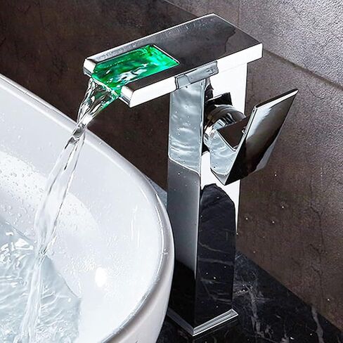 Waterfall Bathroom Faucet Black&Gold Led Light 3 Colors Changing Spout Single Handle Lavatory Vanity Sink Faucet One Hole Matching Pop Up Drain with Overflow Bath Basin Deck Mount Commercial in Saudi Arabia