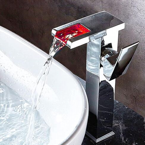 Waterfall Bathroom Faucet Black&Gold Led Light 3 Colors Changing Spout Single Handle Lavatory Vanity Sink Faucet One Hole Matching Pop Up Drain with Overflow Bath Basin Deck Mount Commercial in Saudi Arabia
