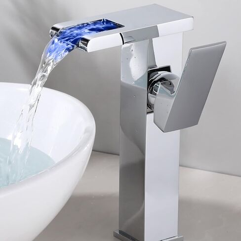 Waterfall Bathroom Faucet Black&Gold Led Light 3 Colors Changing Spout Single Handle Lavatory Vanity Sink Faucet One Hole Matching Pop Up Drain with Overflow Bath Basin Deck Mount Commercial in Saudi Arabia