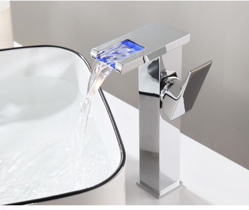 Waterfall Bathroom Faucet Black&Gold Led Light 3 Colors Changing Spout Single Handle Lavatory Vanity Sink Faucet One Hole Matching Pop Up Drain with Overflow Bath Basin Deck Mount Commercial in Saudi Arabia