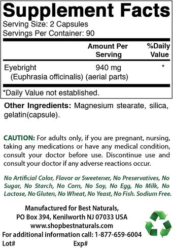 Best Naturals Eyebright 470 mg 180 Capsules (180 Count (Pack of 3)) in Kuwait