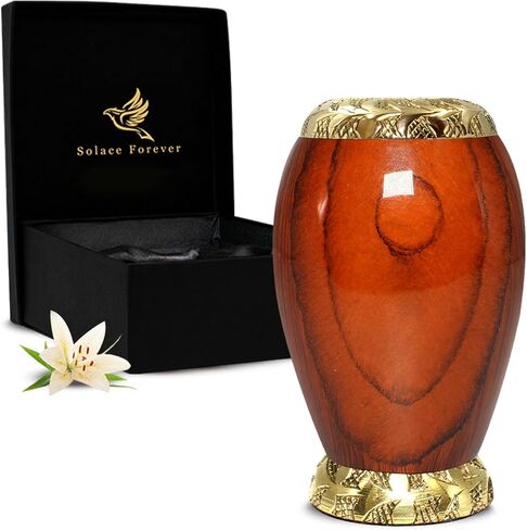 جرة صغيرة للرماد - جرة خشبية للرماد البشري - جرة مطبوعة خشبية معدنية للنساء - جرة صغيرة مصنوعة يدويًا - قم بتكريم من تحب مع جرة حرق الجثث الصغيرة للإناث والذكور والرضع in Kuwait