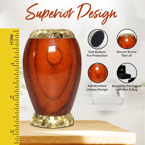 جرة صغيرة للرماد - جرة خشبية للرماد البشري - جرة مطبوعة خشبية معدنية للنساء - جرة صغيرة مصنوعة يدويًا - قم بتكريم من تحب مع جرة حرق الجثث الصغيرة للإناث والذكور والرضع in Kuwait