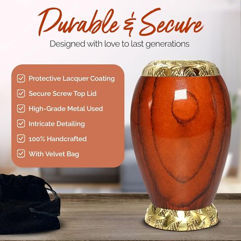 جرة صغيرة للرماد - جرة خشبية للرماد البشري - جرة مطبوعة خشبية معدنية للنساء - جرة صغيرة مصنوعة يدويًا - قم بتكريم من تحب مع جرة حرق الجثث الصغيرة للإناث والذكور والرضع in Kuwait