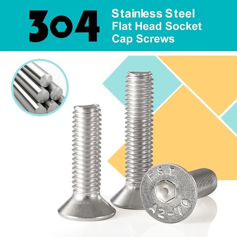 M6 x 45mm Flat Head Hex Socket Cap Screws Countersunk Bolts, Stainless Steel 304, Metric Allen Hex Drive, Fully Threaded, Bright Finish, 20 PCS in Saudi Arabia