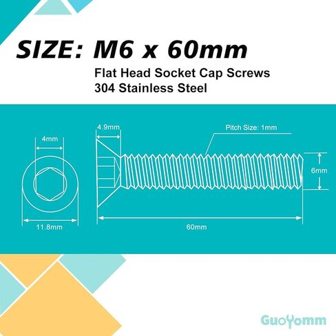 M6 x 45mm Flat Head Hex Socket Cap Screws Countersunk Bolts, Stainless Steel 304, Metric Allen Hex Drive, Fully Threaded, Bright Finish, 20 PCS in Saudi Arabia
