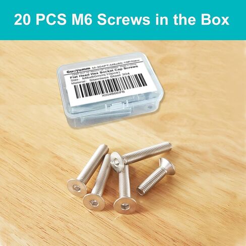 M6 x 45mm Flat Head Hex Socket Cap Screws Countersunk Bolts, Stainless Steel 304, Metric Allen Hex Drive, Fully Threaded, Bright Finish, 20 PCS in Saudi Arabia