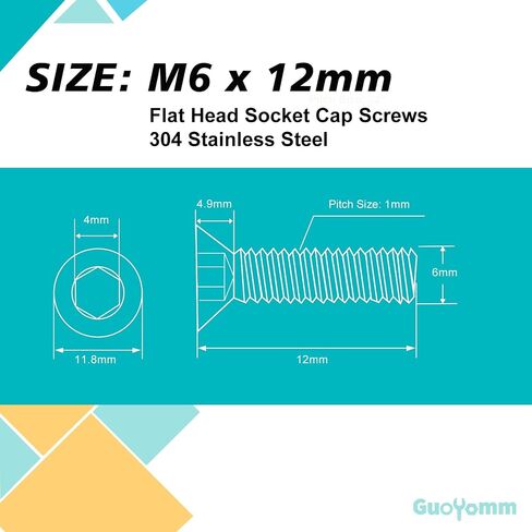 M6 x 45mm Flat Head Hex Socket Cap Screws Countersunk Bolts, Stainless Steel 304, Metric Allen Hex Drive, Fully Threaded, Bright Finish, 20 PCS in Saudi Arabia