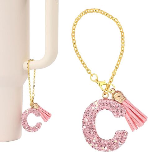 Letter Charms for Tumbler with Handle, Pink Rhinestones Glitter Cup Accessories Name ID Initial Letter Charm Cute Letter A-Z Decoration Pendant for Stanley Cup in Saudi Arabia