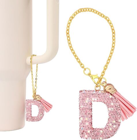 Letter Charms for Tumbler with Handle, Pink Rhinestones Glitter Cup Accessories Name ID Initial Letter Charm Cute Letter A-Z Decoration Pendant for Stanley Cup in Saudi Arabia