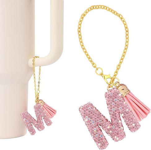 Letter Charms for Tumbler with Handle, Pink Rhinestones Glitter Cup Accessories Name ID Initial Letter Charm Cute Letter A-Z Decoration Pendant for Stanley Cup in Saudi Arabia
