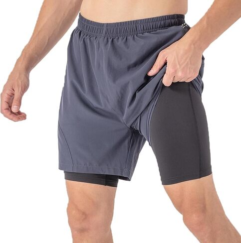Mens Running Shorts with Compression Liner 2 in 1 Gym Shorts 5 Inch Lightweight Quick Dry in Saudi Arabia