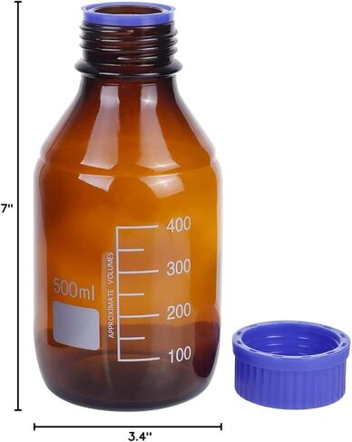 زجاجات كهرمان لتخزين وسائط المختبر حاوية زجاجية متدرجة باللون البني GL45 غطاء لولبي مانع للتسرب متعدد الأغراض للأغراض العلمية | عبوة من 4 قطع (برتقالي، 1000 مل) in Kuwait