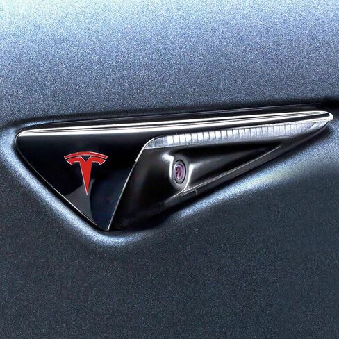 Car Front Side Turn Signal Cover Indicator Camera T-Logo Vinyl Decal Stickers Exterior Decoration Compatible with Tesla Model S X Y 3 (Metallic Silver) 4 Pieces in Saudi Arabia