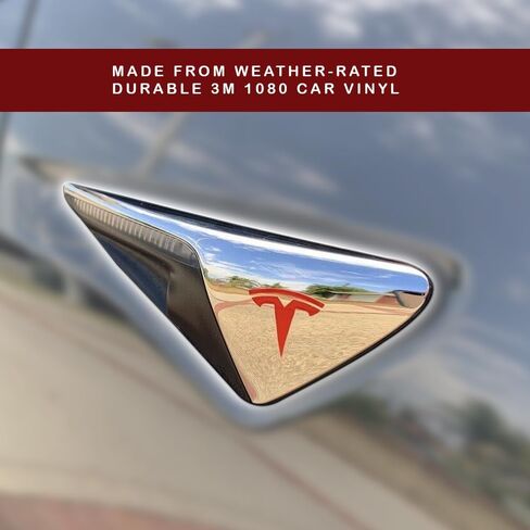 Car Front Side Turn Signal Cover Indicator Camera T-Logo Vinyl Decal Stickers Exterior Decoration Compatible with Tesla Model S X Y 3 (Metallic Silver) 4 Pieces in Saudi Arabia