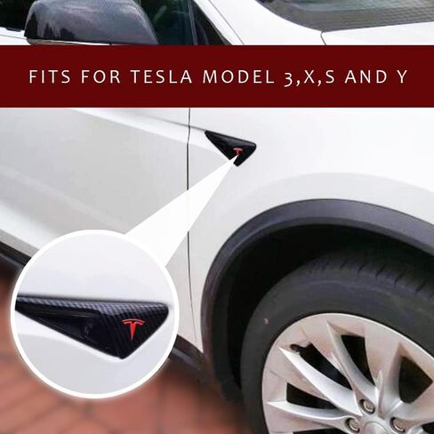 Car Front Side Turn Signal Cover Indicator Camera T-Logo Vinyl Decal Stickers Exterior Decoration Compatible with Tesla Model S X Y 3 (Metallic Silver) 4 Pieces in Saudi Arabia