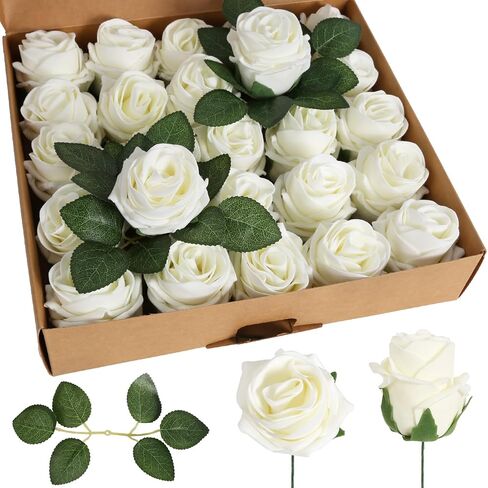 Burgundy Rose Artificial Flowers 25pcs High-Centered Real Looking Foam Fake Roses with Stems for DIY Wedding Bouquets Baby Shower Centerpieces Arrangements Party Tables Home (Burgundy) in Saudi Arabia