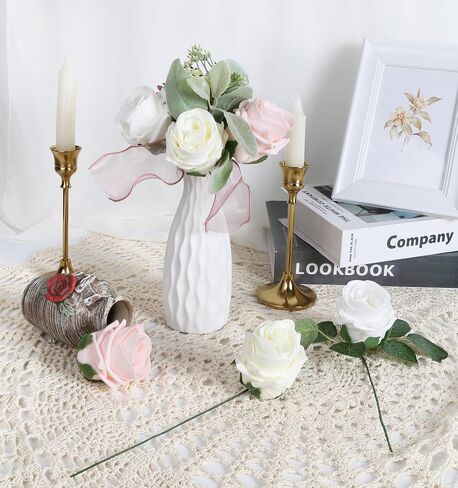 Burgundy Rose Artificial Flowers 25pcs High-Centered Real Looking Foam Fake Roses with Stems for DIY Wedding Bouquets Baby Shower Centerpieces Arrangements Party Tables Home (Burgundy) in Saudi Arabia