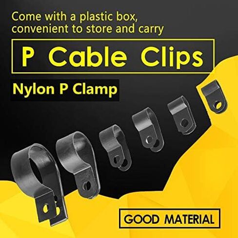 P Clamp، 200 قطعة/صندوق من البلاستيك الأسود من النايلون P مشابك مشابك متنوعة لقناة الكابل، مجموعة متنوعة لأنابيب كابل الأسلاك in Saudi Arabia