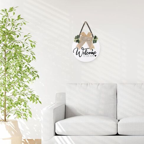 Welcome Wreaths for Front Door,12" Round Wood Welcome Hanging Sign, All Seasons Front Porch Decor House Warming Gift for Hallow Christmas Farmhuose Home Outdoor Indoor (White) in Saudi Arabia