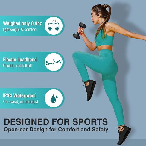 HCMOBI Bone Conduction Headphones, Open-Ear Bluetooth 5.3 Headphones with Mic, IPX7 Waterproof Sports Earbuds Wireless Earphones for Running Workout Cycling, 1.5 Fast Charging and 10H Working Time in Saudi Arabia