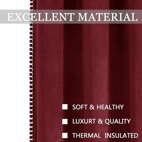 ستائر MISS SELECTEX سوداء بوم بوم مخملية بطول 63 بوصة، ستارة تعتيم مزخرفة بشراشيب، ستارة تعتيم الغرفة، ستائر نافذة فاخرة ناعمة، لوحات ستائر نافذة بحلقات معدنية لغرفة النوم وغرفة المعيشة، 52 عرضًا × 63 طولًا in Kuwait