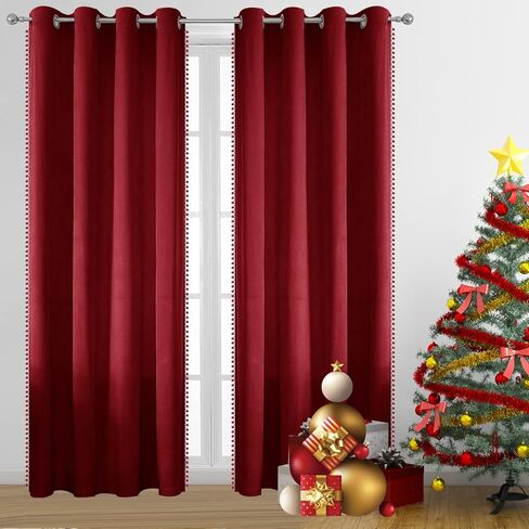 ستائر MISS SELECTEX سوداء بوم بوم مخملية بطول 63 بوصة، ستارة تعتيم مزخرفة بشراشيب، ستارة تعتيم الغرفة، ستائر نافذة فاخرة ناعمة، لوحات ستائر نافذة بحلقات معدنية لغرفة النوم وغرفة المعيشة، 52 عرضًا × 63 طولًا in Kuwait