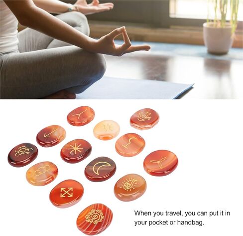 BORDSTRACT Sardonyx Witches Runes, Set of 13 Carnelian Crystal Stone with Engraved Gypsy Symbol, Mind Soothing Stones Set, Healing Crystal Stone for Meditation and Divination in Saudi Arabia