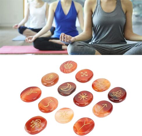 BORDSTRACT Sardonyx Witches Runes, Set of 13 Carnelian Crystal Stone with Engraved Gypsy Symbol, Mind Soothing Stones Set, Healing Crystal Stone for Meditation and Divination in Saudi Arabia