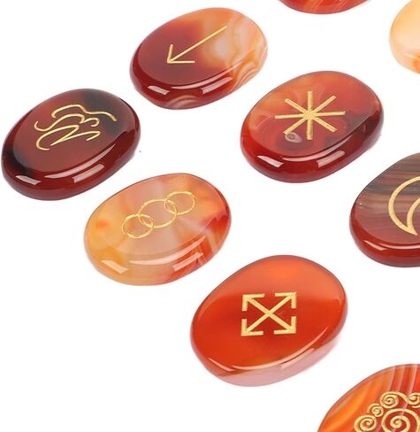 BORDSTRACT Sardonyx Witches Runes, Set of 13 Carnelian Crystal Stone with Engraved Gypsy Symbol, Mind Soothing Stones Set, Healing Crystal Stone for Meditation and Divination in Saudi Arabia
