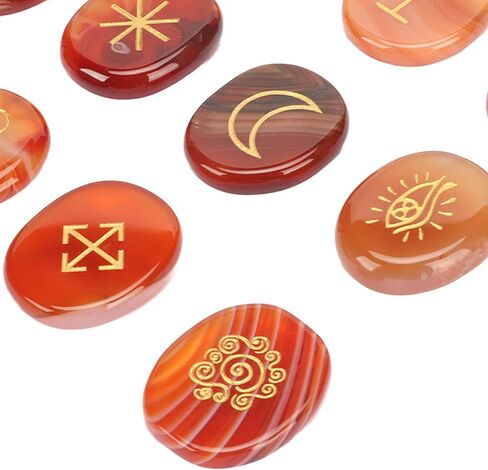 BORDSTRACT Sardonyx Witches Runes, Set of 13 Carnelian Crystal Stone with Engraved Gypsy Symbol, Mind Soothing Stones Set, Healing Crystal Stone for Meditation and Divination in Saudi Arabia