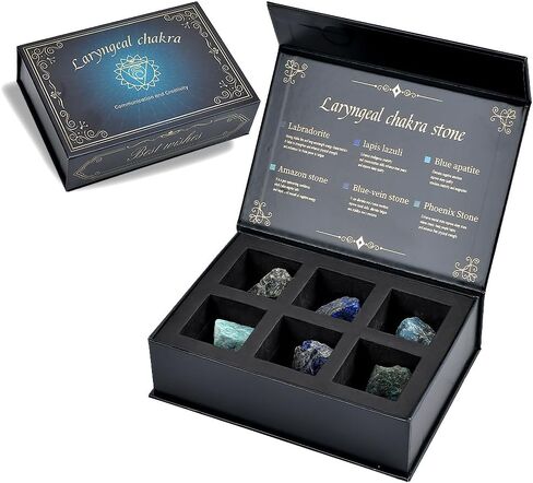 Chakra Crystals Gift Set, 6 pcs Chakra Healing Crystals with Chakra Stones Box Set Chakra Stones Healing Stones for Beginners Meditation, Yoga, Wicca, Birthday Gifts (Laryngcal Chakra) in Saudi Arabia