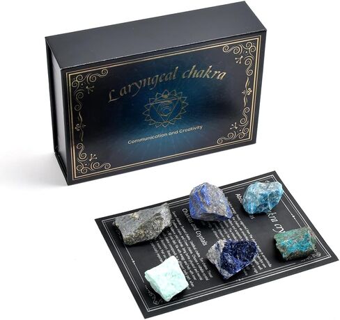 Chakra Crystals Gift Set, 6 pcs Chakra Healing Crystals with Chakra Stones Box Set Chakra Stones Healing Stones for Beginners Meditation, Yoga, Wicca, Birthday Gifts (Laryngcal Chakra) in Saudi Arabia