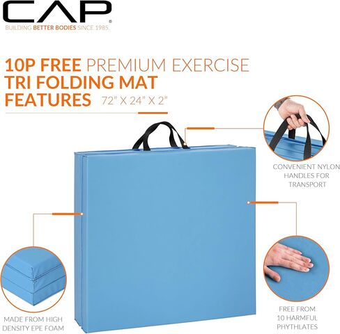CAP All Purpose Folding Anti Tear Exercise Training Aerobic Fitness Gym & Gymnastics Balance Mat. 72"L x 24"W x 2"Thick. BLACK in Saudi Arabia